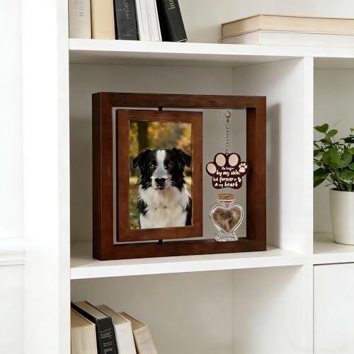 Dog picture frame, Memorial Gifts ,Loss of Cat Dogs Memorial Picture Frame - Rotating Wooden Frame for 4x6 Photo And Hair Jar,Keepsake Remembrance Sympathy Gift for Loss of Dog ,Sympathy Gift for Pet Bereavement