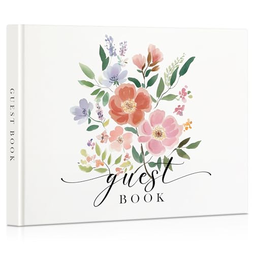 EVERLORIA Wedding Guest Book, Leather Guest Sign in Book, 108 Blank Pages Signature Guestbook for Wedding Reception Bridal Baby Shower Anniversary Quinceanera Birthday Graduation, 9"x7" - color: Floral A