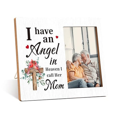 Memorial Gifts Photo Frame, I Have An Angel In Heaven I Call Her Mom, Wooden Picture Frame, Home Table Decor Supplies, Condolence Gifts For Loss Of Mother, In Loving Memory Photo Frame Gifts -B32