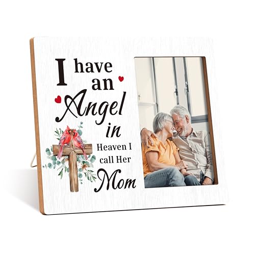 Memorial Gifts Photo Frame, I Have An Angel In Heaven I Call Her Mom, Wooden Picture Frame, Home Table Decor Supplies, Condolence Gifts For Loss Of Mother, In Loving Memory Photo Frame Gifts -B32