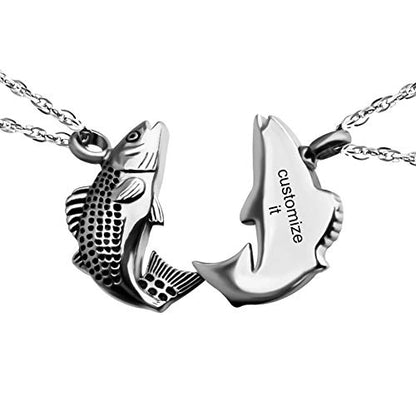 Dletay Fish Cremation Jewelry for Ashes Memorial Ashes Keepsake Necklace Urn Necklace Pendant - color: Silver-engraving