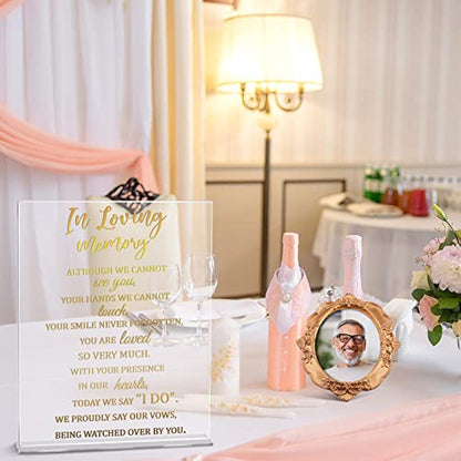 Qunclay Memorial Table Sign Loving Memory with Stand for Wedding,Elegant | 8.3 X 11 Inch Acrylic Sign, Gold Printed Text, Clear Stand, Reception Funeral Table Decor, Elegant Remembrance Gift
