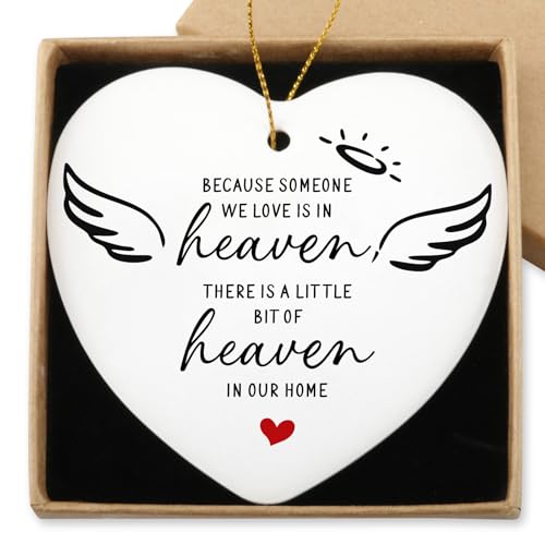 Sympathy Gifts for Loss of Loved One Because Someone We Love Is in Heaven Cardinal Memorial Ornament Bereavement Gift Ideas Remembrance Gift in Memory of Loved One Christmas Ceramic Heart Keepsake - color: Because Someone We Love is in Heaven