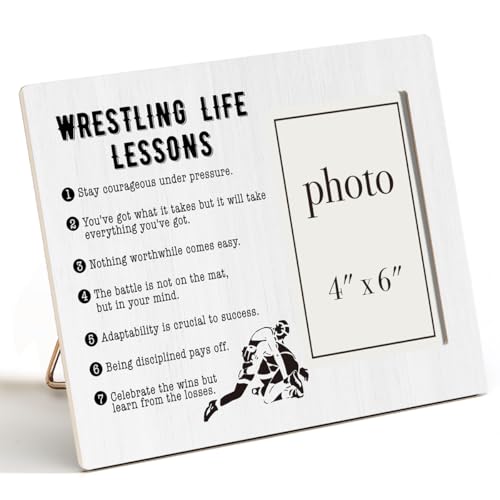 Wrestling Life Lessons Picture Frame, Wrestling Gifts for Boys Men | Wrestling Coach Gifts, Stay Courageous Under Pressure Quote Wood Photo Frame, 4 x 6 Inch Photo - color: WRESTLING