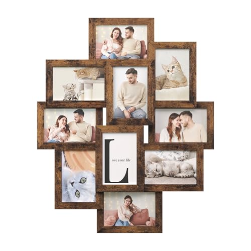 SONGMICS Collage Picture Frames for Wall Decor, 10-Pack 4x6, Glass Front - color: Rustic Brown, size: 10 Pack