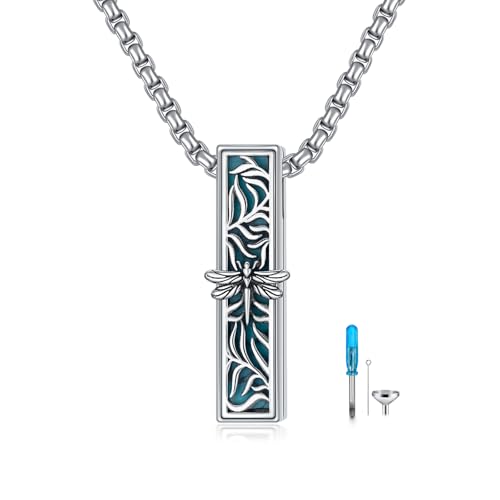 925 Sterling Silver Memorial Jewelry Urn Necklaces for Ashes, Photo Locket Necklace that Holds Picture - color: Dragonfly Urn-1