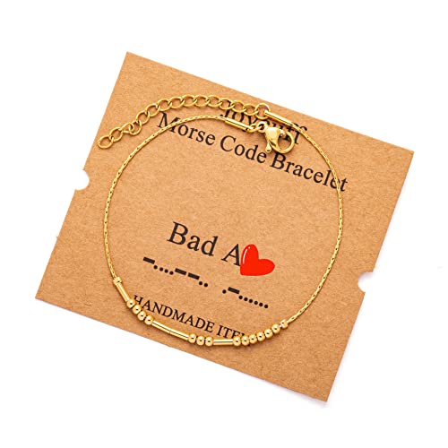 JoycuFF Inspirational Morse Code Bracelets for Women Silver Beads Jewelry Encouragement Mantra Gifts for Her - style: Gold B***s