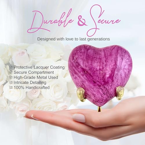 Heart Urn with Stand & Box Keepsake Urn for Human Ashes Mini Cremation Urn for Men & Women (Pink) - color: Pink