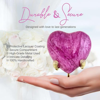 Heart Urn with Stand & Box Keepsake Urn for Human Ashes Mini Cremation Urn for Men & Women (Pink) - color: Pink