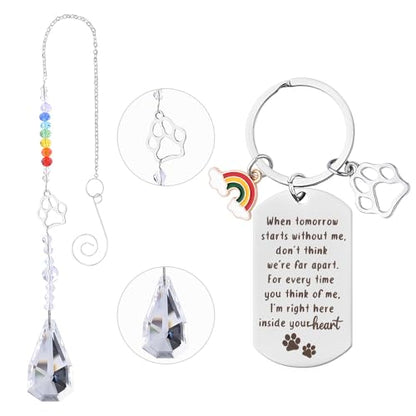 Sisadodo Rainbow Bridge Dog Memorial Gifts for Loss of Dogs Cats Rainbow Bridge Bracelet Keychains Paw Crystal Sun Catcher - color: Keychian and Crystal Suncatcher