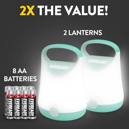 Eveready LED Camping Lantern X-250 (2-Pack), Super Bright Tent Lights, Rugged Water Resistant LED Lanterns, 100 Hour Run-time (Batteries Included), Teal - color: Teal, size: 2-Pack