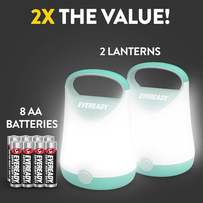 Eveready LED Camping Lantern X-250 (2-Pack), Super Bright Tent Lights, Rugged Water Resistant LED Lanterns, 100 Hour Run-time (Batteries Included), Teal - color: Teal, size: 2-Pack