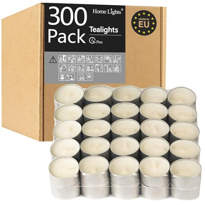 HomeLights Unscented White Tealight Candles -300 Packs, 6 to 7 Hour Burn Time Smokeless, Mini Votive Paraffin Candles with Cotton Wicks for Shabbat, Weddings, Christmas - size: 300-Pack