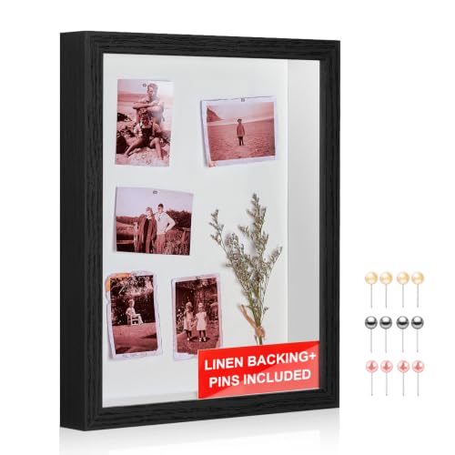 12x16 Large Shadow Box Frame with Thickened Acrylic Panel & Pins | With Linen Back, Upgraded 1.7" Deep Black Shadow Box Display Case – Display on Tabletop or Wall for Jersey,weddings, Keepsake - color: Black + Thickened Panel + Foam Packaging, size: 12x16