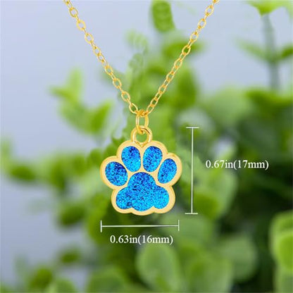 Dreuyet Paw Necklace and Earrings Set for Women Glitter Cute Dog Cat Pet Paw Print Pendant Necklace Earrings Lovely Animal Charm Jewelry Set Gifts - color: Gold Light Blue
