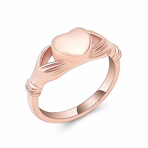 Minicremation Cremation Urn Ring for Ashes for Women Stainless Steel Heart Finger Ring Waterproof Memorial Keepsake Cremation Ring Holds Loved Ones Ashes - color: Rose Gold, size: 5#