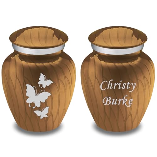 Keepsake Embrace Custom Engraved Butterflies Cremation Urn (Pearl Gold) - color: Pearl Gold