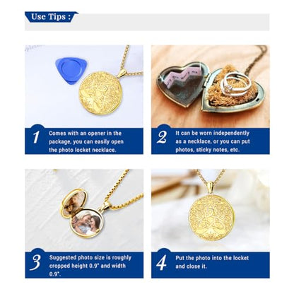 Picture Locket Necklace for Women Men Rose 14K Real Gold 925 Sterling Silver Jewelry Heart Locket Necklace that Holds Pictures Tree of Life Viking Wolf Celtic Knot St Christopher St Michael Pendant - color: I2-8-Celtic Locket-Gold