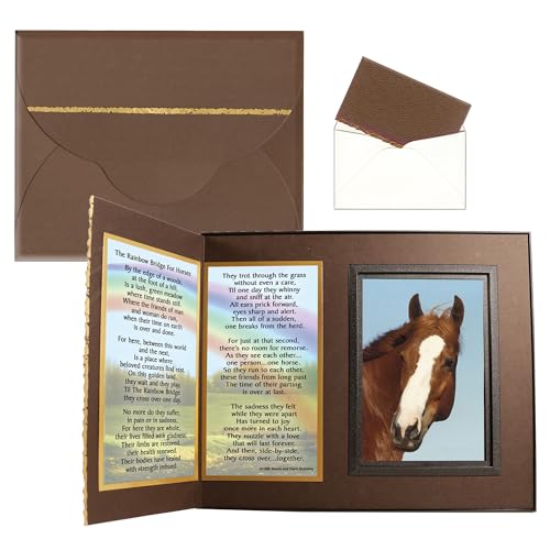 Rainbow Bridge for Horses" Horse Memorial Gift, Handcrafted Picture Frame Keepsake, Gift-Boxed with Message Card, Brown with Foil Accents - color: Brown, size: Rainbow Bridge for Horses