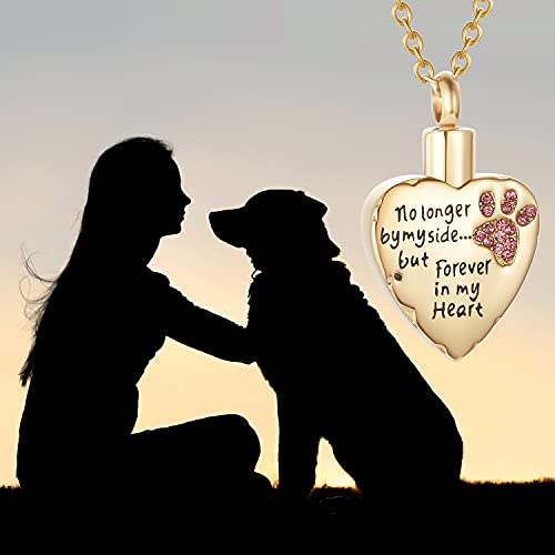 Fashion Pet Cremation Jewelry Stainess Steel Heart Keepsake Ashes Necklace Dog Cat Paw Memorial Urn Pendant - color: G-Pink