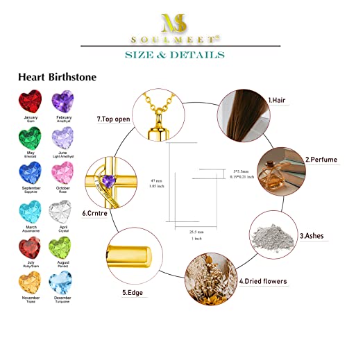 SOULMEET Personalize Solid 10k 14k 18k Real Gold Birthstone Cross Locket for Ashes, Simulated Gemstone Cross Urn Necklaces with Gold Chain Keepsake Cremation Jewelry - style: B-Gold February