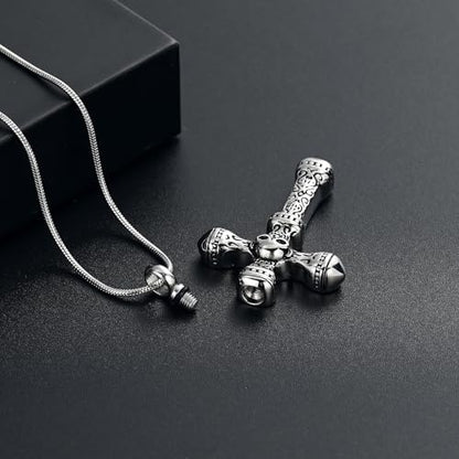 Skull Cross Cremation Jewelry Retro Skull Urn Necklaces for Ashe Stainless Steel Memorial locket Keepsakes Jewelry Human Ash Pendant Jewelry for Men Women - color: Silver