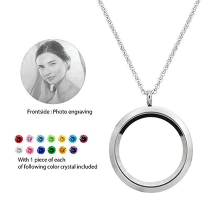 Laser Engraved Personalized Photo & Text Message Floating Locket Crystals Necklace Pendant Handmade Love Note Anniversary Wedding Birthday Gift - style: Mixed Colors - Photo Engraving