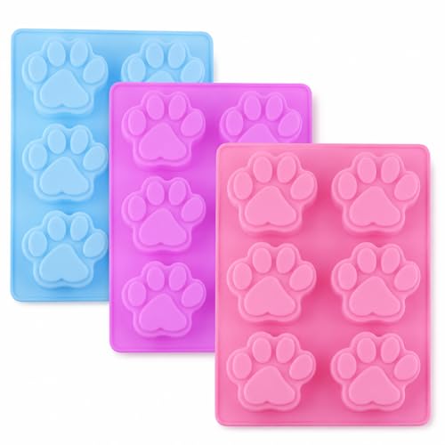 Dog Paw Silicone Mold 3 Pack, Paw Print Candy Molds for Chocolate, Gummies, Hard Candy, Ice Cubes, Dog Treats, Baking, Fondant, Soap, Wax & Resin DIY Crafts (Paw Print Mold)