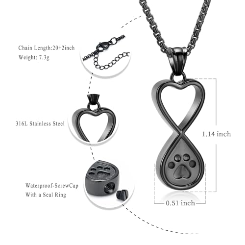 Oinsi Infinity Love Pet Cremation Jewelry for Ashes of Dog/Cat Funeral Keepsake Urn Necklace Pendant Memorial Jewellery - color: A-New Black