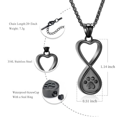 Oinsi Infinity Love Pet Cremation Jewelry for Ashes of Dog/Cat Funeral Keepsake Urn Necklace Pendant Memorial Jewellery - color: A-New Black