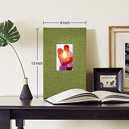 potricher Linen Photo Album for 4x6 Inch Photos, 300 Pockets, Green | Linen Cover, Small Capacity 4x6 Picture Albums with Horizontal Pockets, 4x6 Photo Book for Family, Wedding, Baby, Anniversary - color: Green