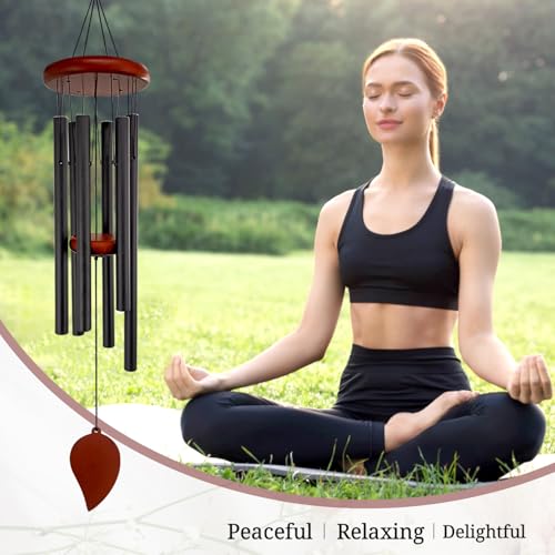 Small Wind Chimes for Outside, Wind Chimes Outdoor with 6 Tuned Tubes, Memorial WindChimes for Garden, Patio and Home - size: 26" BKLeaf