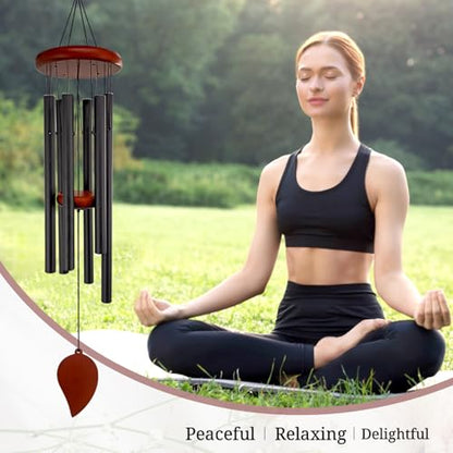 Small Wind Chimes for Outside, Wind Chimes Outdoor with 6 Tuned Tubes, Memorial WindChimes for Garden, Patio and Home - size: 26" BKLeaf