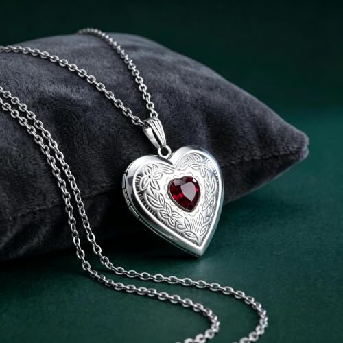 Locket Necklace That Holds Pictures Birthstone Lockets for Women Photo Locket - style: January-birthstone