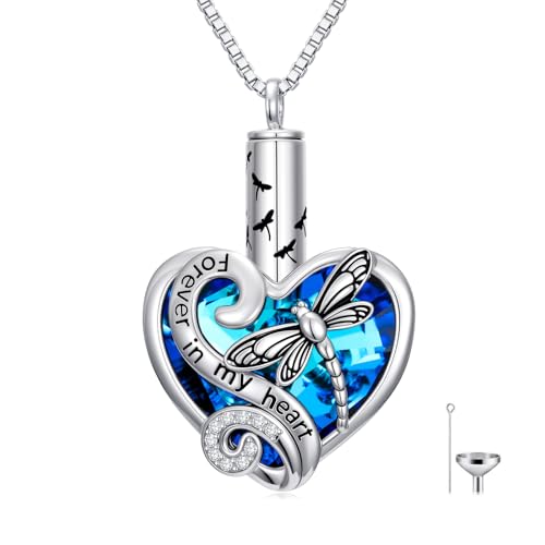 WINNICACA Silver Cremation Urn Necklaces for Ashes of Loved Ones - style: Dragonfly Crystal Necklace