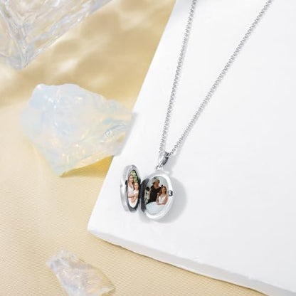 Birth Flower Photo Locket Necklace 925 Sterling Silver 12 Month Locket Necklace with Picture Birth Flower Photo Jewelry Gifts for Women Mother Mom Daughter - color: 03-March-Daffodil, style: 1.no custom