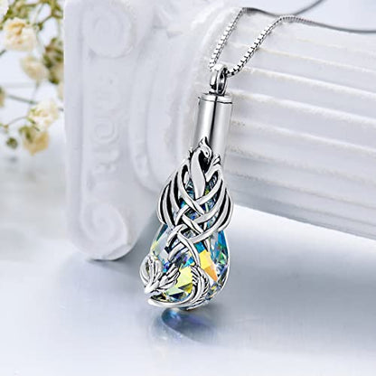 PELOVNY Urn Necklace for Ashes 925 Sterling Silver Butterfly Dragonfly Bee Phoenix Hummingbird Urn Necklaces Animal Crystal Cremation Jewelry for Ashes Cat Dog Pet Memorial Gifts - color: 15-Phoenix Urn A