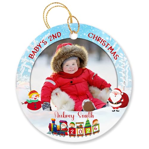Add Photo Baby's 2nd Christmas Ornament, Custom Photo Frame Baby Second Christmas Ornament Gift for Baby Boy Girl Kids, Personalized Date Name Baby's 2nd Xmas Ornament, Picture Baby Decor Ornament - color: Baby's 2nd Christmas Ornament
