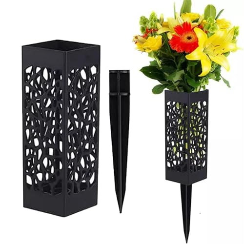 2pcs Cemetery Vases with Stake, Grave Flower Holder with Drainage Hole Headstones Vase Outdoor Tombstone Cemetery Decoration for Memorials Artificial Flowers(Size:2)