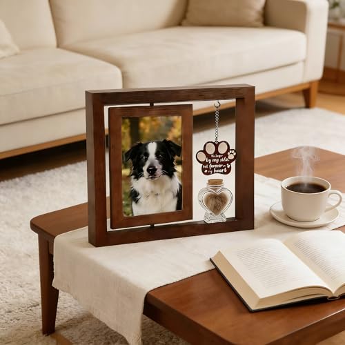 Dog picture frame, Memorial Gifts ,Loss of Cat Dogs Memorial Picture Frame - Rotating Wooden Frame for 4x6 Photo And Hair Jar,Keepsake Remembrance Sympathy Gift for Loss of Dog ,Sympathy Gift for Pet Bereavement
