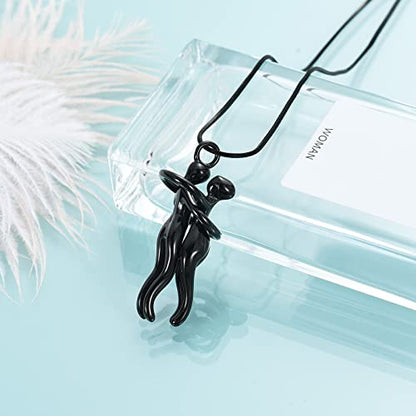 Cremation Jewelry with Angel Lady Stainless Steel Urn Necklace Pendant Memorial Ashes Keepsake for Women Girls, Filling Kit Included - color: Couple-Black