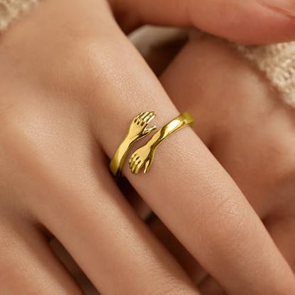 LOVECOM S925 Sterling Silver Hug Rings for Women Teen Girls Mother Daughter - color: Gold-My Heart Hugs You Every Moment, size: US Size 6