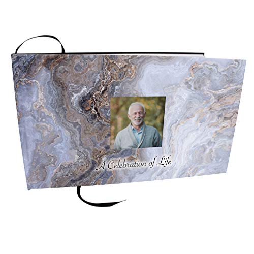 COMMEMORATIVE CREMATION URNS Marble Photo Funeral Guest Book for Memorial Service and Celebration of Life Guest Book for Memorial Service - Beautiful & Vibrant Sign in Book for Funeral - color: Marble