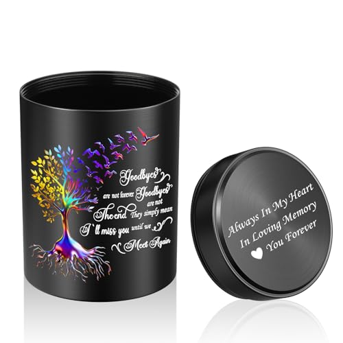 SOITIS Engraving Small Urn for Human Ashes Keepsake 2.6 inch Aluminum Urn for Ashes, Keepsake Mini Urn for Human Ashes Memorial Funeral Urn - Black Sharing Urn for Women Men - color: Black Tree-engraving