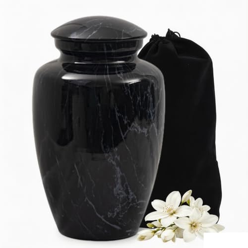 Large Black Marble Finish Urn for Ashes Adult Male Female - size: Large,Black Marble Finish
