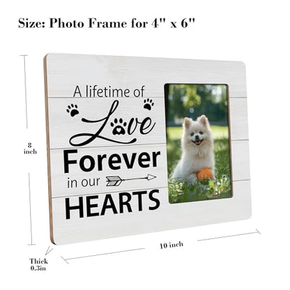 Pet Memorial Gifts Picture Frame, Dog Passing Away Sympathy Gift for Loss of Dogs, A Lifetime of Love Forever in Our Hearts Frames Fits 4x6 Photo - color: White