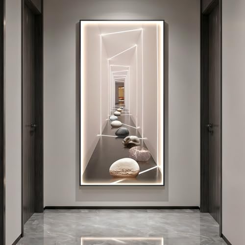 Framed LED Modern Wall Art for Living Room, Large Vertical Luxury 30x60 In - color: Warm-C