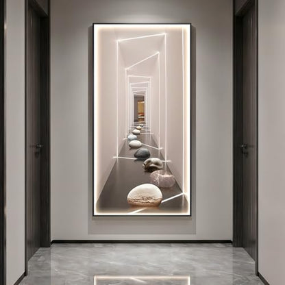 Framed LED Modern Wall Art for Living Room, Large Vertical Luxury 30x60 In - color: Warm-C
