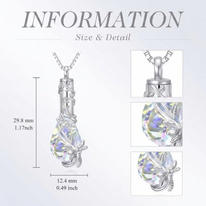 Butterfly/Dragonfly/Ladybug/Bee/Hummingbird Urn Necklace for Ashes Teardrop Crystal Keepsake Pendant Memorial Jewelry with Funnel Filler for Women - color: Dragonfly