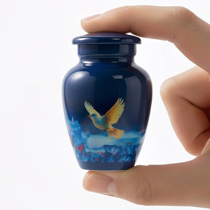 Small Keepsake Cremation Urn for Ashes - Beautiful Mini Memorial Urn with Velvet Box & Bag - color: Blue